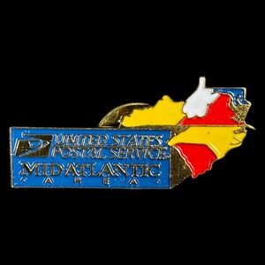 Vintage USPS Mid-Atlantic Area Lapel Pin Unisex Blue Gold Enamel Map Logo